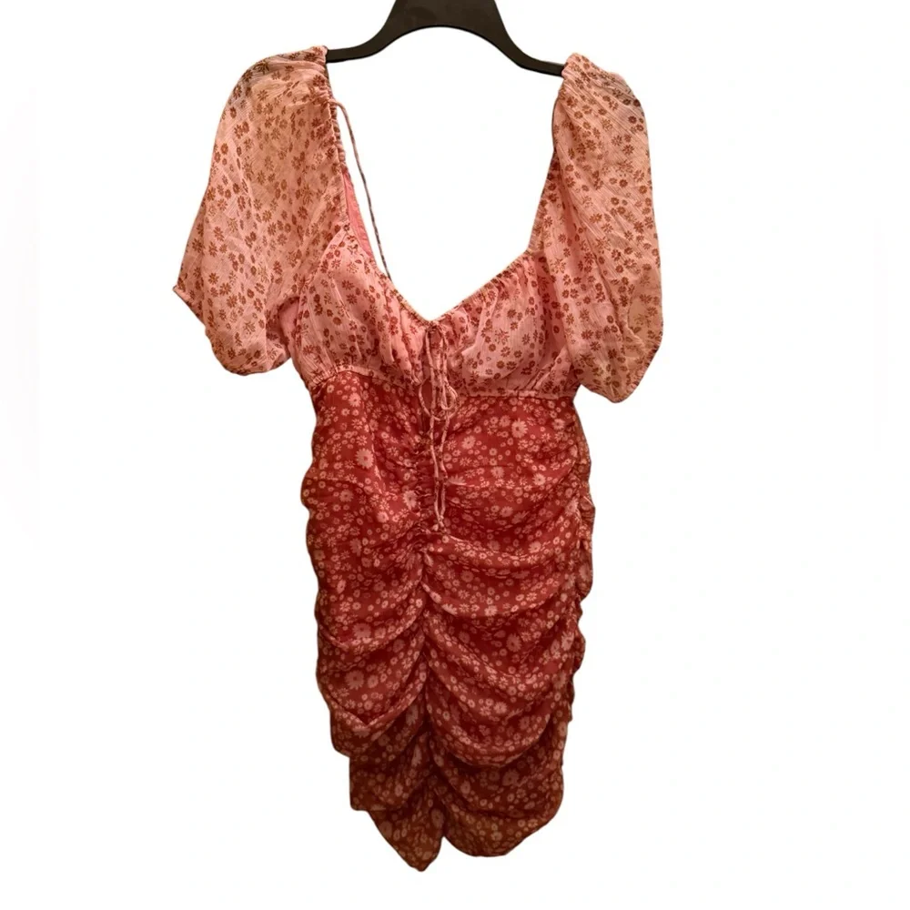 Free People Elegant Backless Floral Dress Puffy Sleeves Size Medium - Picture 2 of 8